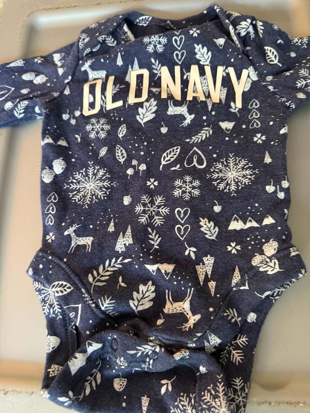 Old Navy Long Sleeve Winter Snowflake Deer Print Bodysuit 0-3M